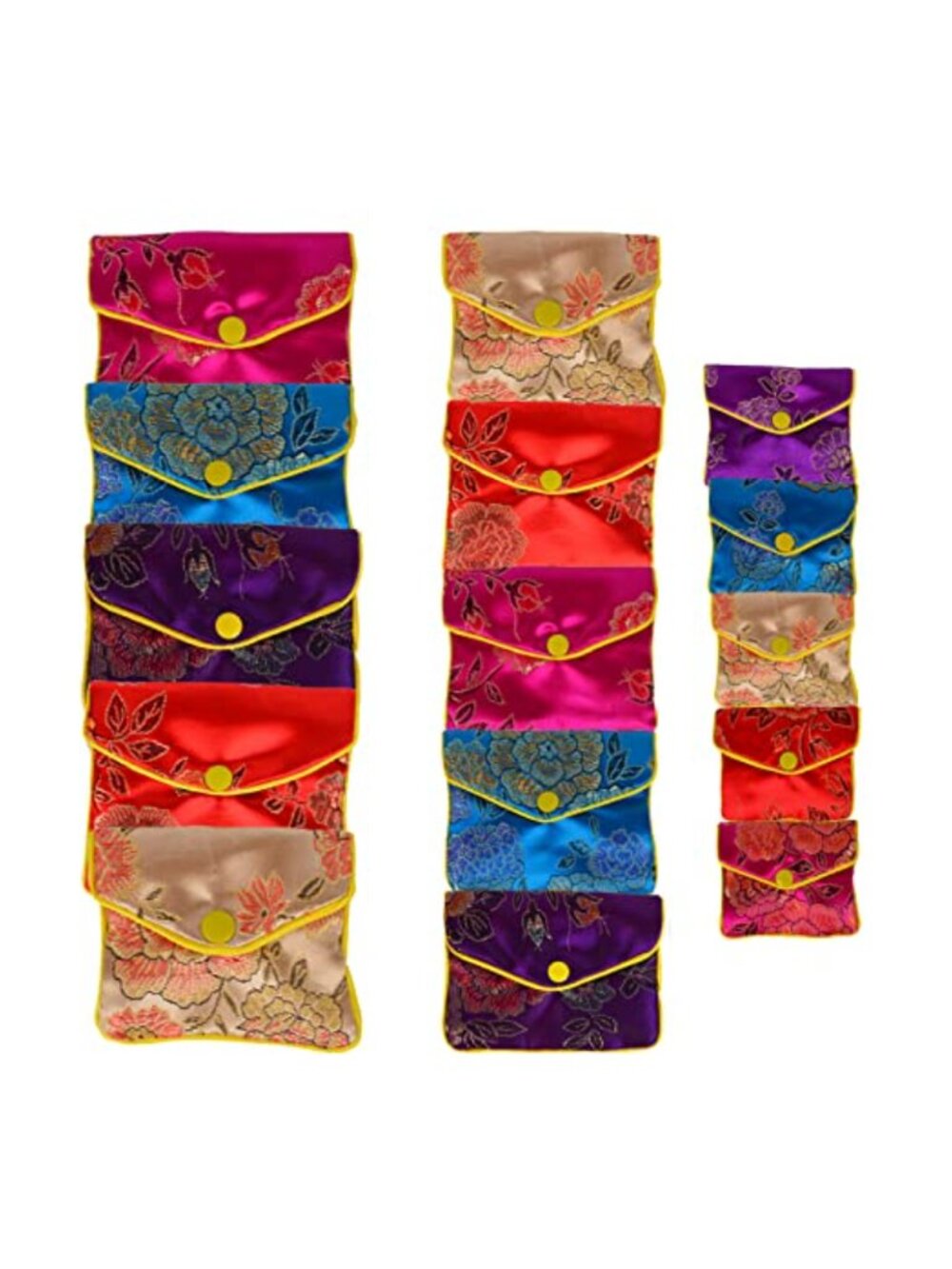 15 Pcs Silk Jewelry Pouches Zipper Brocade Gift Bags S/M/L